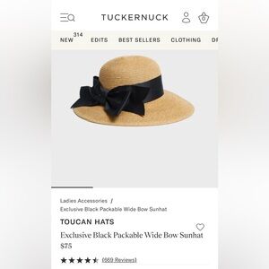 Tuckernuck Toucan Collection Exclusive Black Packable Wide Bow Sunhat